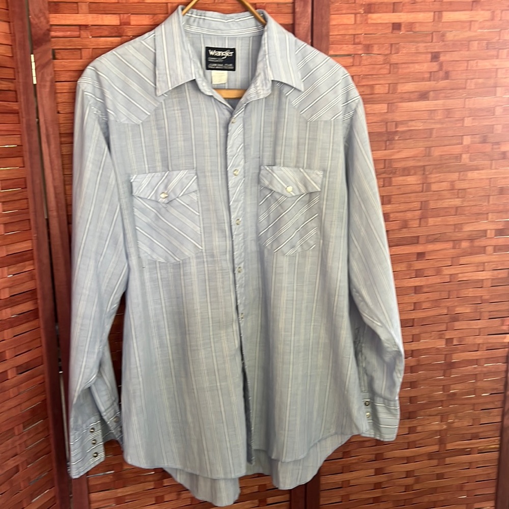 Wrangler Vintage Long Sleeve Button Down Blue Striped Cowboy Cut Shirt XL